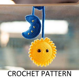 Sun and Moon Crochet Charm Pattern PDF. Cute Car Accessories Interior Rear View Mirror Ornaments Car Hanging Accessories For Women or Girl