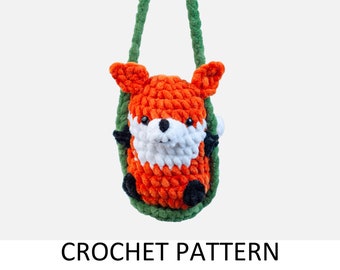 Fox Crochet Pattern. Crochet Car Hanger. Red Fox Plush Pattern. Fox on a Swing Car Charm. Amigurumi Plushie Wild Animal Pattern