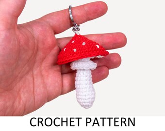 Mushroom Keychain Crochet Pattern. Fly Agaric Mushroom Pattern. Floral Amigurumi Keychain Pattern. Keyring Charm Pattern