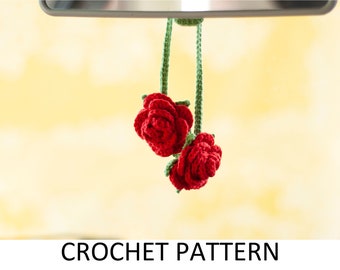 Rear View Mirror Charm Rose Flower Crochet Pattern PDF Amigurumi Car Hanging Plant Crochet Interior Accessory. Cute Car Gift For Teens