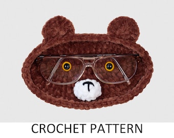 Bear Crochet Glasses Holder Pattern. Plush Amigurumi Animal Crochet Pattern. Crochet Eyeglass Holder Pattern. Funny Crochet Accessories Gift