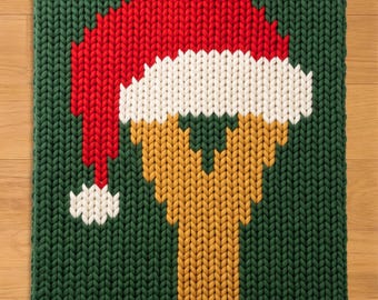 Christmas Initial Letter Y Finger Knitting Pattern. Chunky Knit Blanket Pattern. Monogram Capital Letter