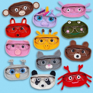 12 Crochet Glasses Holder Pattern Bundle. Cute Animal Crochet Eyeglass Holders. Sunglasses Holder. Crochet Hook Holder. Funny Gift for Kids