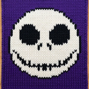 Jack Skellington Skull Finger Knitting Pattern. Halloween Chunky Chenille Yarn Knit Blanket Pattern