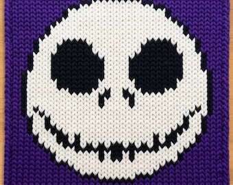 Jack Skellington Skull Finger Knitting Pattern. Halloween Chunky Chenille Yarn Knit Blanket Pattern