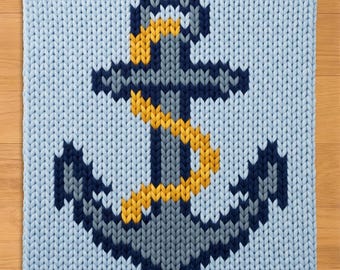 Anchor with Chain Finger Knitting Pattern. Chunky Knit Blanket Pattern