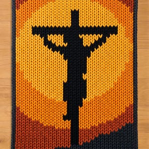 Jesus on the Cross Finger Knitting Pattern. Chunky Knit Blanket Pattern. Chunky Blanket Pattern