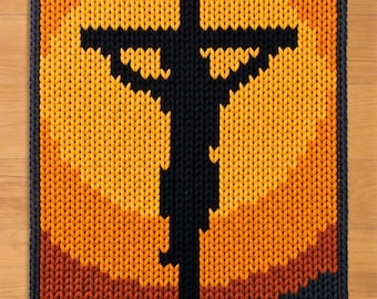 Jesus on the Cross Finger Knitting Pattern. Chunky Knit Blanket Pattern. Chunky Blanket Pattern