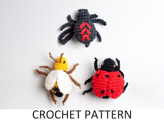 Insects Crochet Patterns Bundle. Bee Pattern, Ladybug Pattern, Spider Pattern. Small Crochet Bugs.