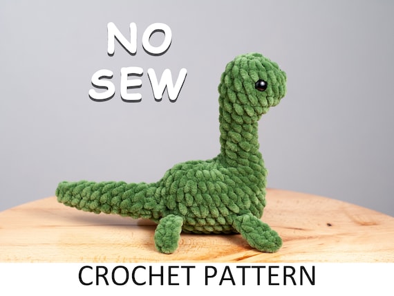 Loch Ness Monster Crochet Pattern No Sew PDF. Cute Stuffed Plush No Sew Crochet Pattern Amigurumi Plesiosaurus Dino Animal Plushie Soft Toy