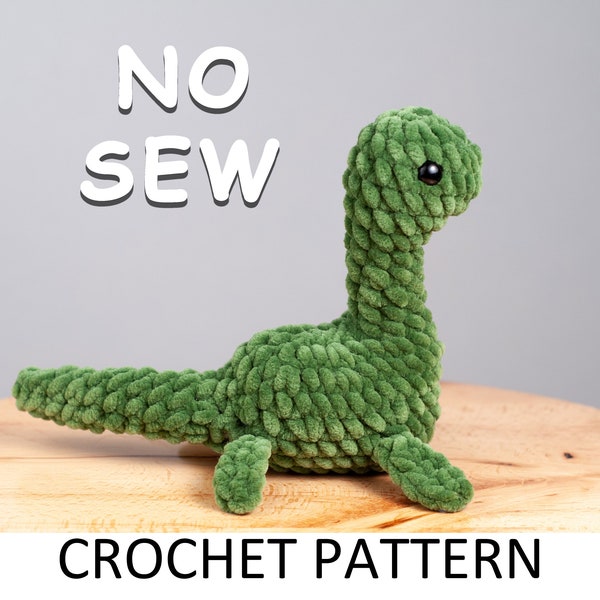 Loch Ness Monster Crochet Pattern No Sew PDF. Cute Stuffed Plush No Sew Crochet Pattern Amigurumi Plesiosaurus Dino Animal Plushie Soft Toy