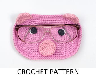Pig Glasses Holder Crochet Pattern. Crochet Eye Glass Holder. DIY Case For Eyeglasses. Crochet Hook Holder