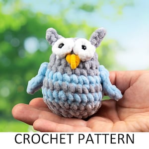 Patrón de búho a crochet. Peluche fácil de coser. Pájaro de peluche en miniatura. Animal de peluche a crochet.