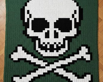 Skull and Bones Finger Knitting Pattern. Halloween Chunky Chenille Yarn Knit Blanket Pattern. Dia De Los Muertos
