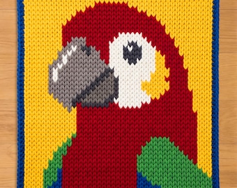 Parrot Finger Knitting Pattern. Chunky Knit Blanket Pattern. Bird Chunky Blanket Pattern