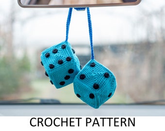 Dice Crochet Charm Pattern PDF. Cute Car Accessories Interior Rear View Mirror Ornaments Car Hanging Accessories For Women, Man, Teenager