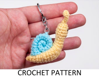 Padrão de crochê para chaveiro de caracol. Padrão de caracol. Padrão de molusco. Padrão de chaveiro de amigurumi animal. Padrão de pingente de chaveiro.