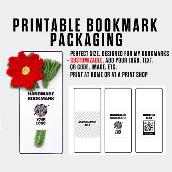 Printable Bookmark Packaging Customization. Made To Order. Personalized DIY Handmade Bookmark Holder. Add Your Logo, Text, Image, QR Code