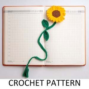 Sunflower Flower Bookmark Crochet Pattern PDF. Easy Beginner Crochet Tutorial Amigurumi Flower Pattern Book Mark. Crochet Gift Book Lovers