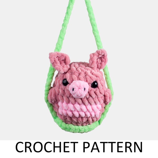 Modèle de breloque au crochet cochon sur une balançoire PDF. Cintre au crochet pour voiture avec animaux de la ferme. Accessoires voiture mignon rétroviseur intérieur ornement suspendu