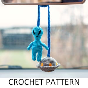 Alien and UFO Crochet Charm Pattern PDF. Cute Car Accessories Interior Rear View Mirror Ornaments Car Hanging Accessories For Women or Girl