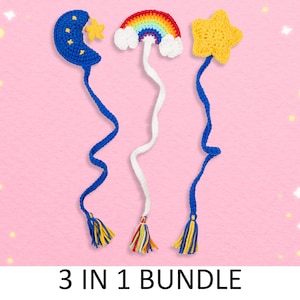 Space Bookmark Crochet Patterns. Rainbow Bookmark Pattern, Star Bookmark Pattern, Moon Bookmark Pattern, Amigurumi Bookmark Crochet Pattern