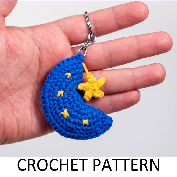 Moon and Star Keychain Crochet Pattern PDF. Cute Mini Amigurumi Crochet Accessory. Small DIY Gift For Kids, Teenagers, Girl, Boy, Men, Woman