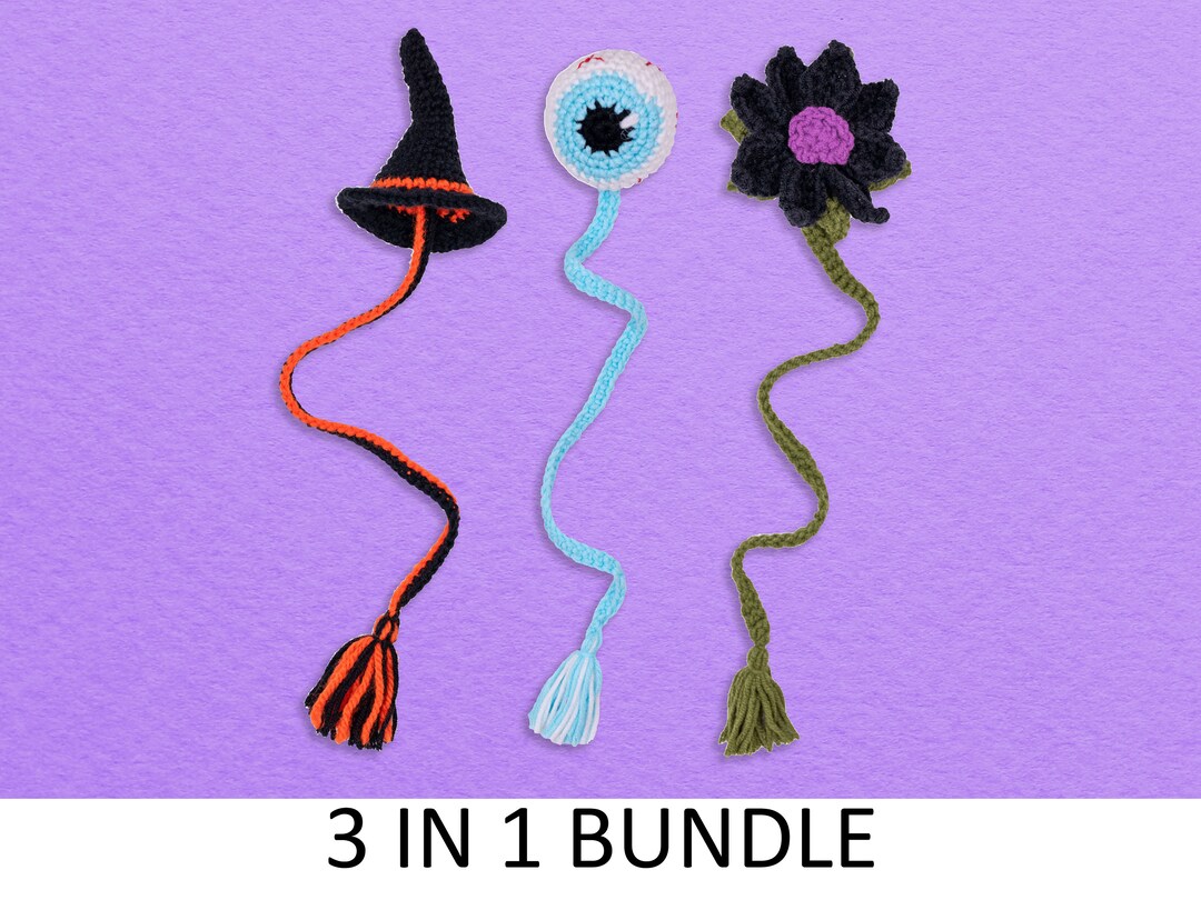 Bookmark Crochet Patterns Bundle. Witch Hat Pattern, Eyeball Pattern ...