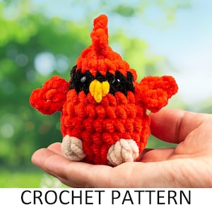 Patrón de crochet de cardenal norteño. Peluche fácil sin costura. Pájaro de peluche en miniatura. Animal de peluche tejido a crochet.