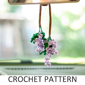 Wisteria Flower Crochet Pattern. Crochet Car Hanger. Crochet Car Hanging Accessories. Car Rear View Mirror Charm Floral Ornaments
