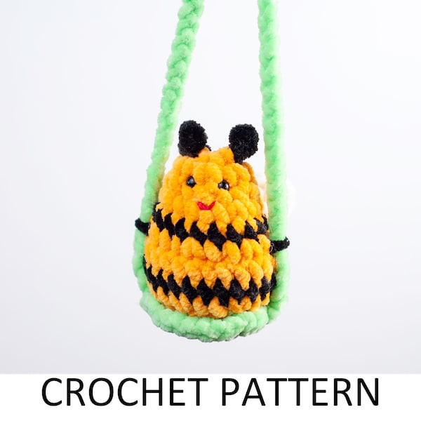 Bee on a Swing Crochet Charm Pattern PDF. Crochet Insect Buddy Car Hanger. Cute Car Accessories Interior Rear View Mirror Ornament Hanging