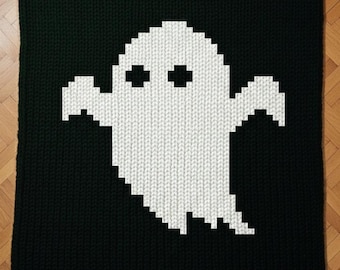 Halloween Ghost Finger Knitting Pattern. Chunky Chenille Yarn Knit Blanket Pattern. Dia De Los Muertos
