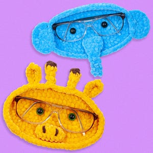 Giraffe and Elephant Crochet Glasses Holder Pattern. Plush Amigurumi Animal Crochet Pattern. Crochet Eyeglass Holder Pattern. Funny Crochet