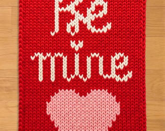 Be Mine Finger Knitting Pattern. Chunky Knit Blanket Pattern. Chunky Blanket Pattern