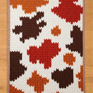 Brown Cow Print Finger Knitting Pattern. Chunky Chenille Yarn Knit Blanket Pattern