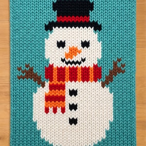 Snowman in Hat Finger Knitting Pattern. Chunky Knit Blanket Pattern