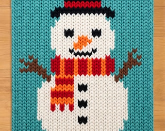 Snowman in Hat Finger Knitting Pattern. Chunky Knit Blanket Pattern