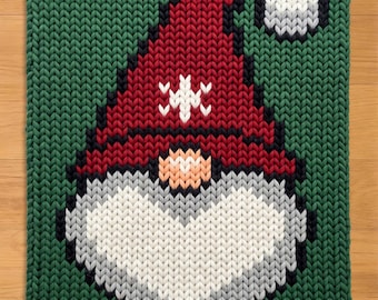 Christmas Gnome Finger Knitting Pattern. Chunky Knit Blanket Pattern