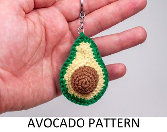 Haakpatroon avocado-sleutelhanger. Avocadopatroon. Patroon fruitamigurumi-sleutelhanger. Patroon sleutelhanger.