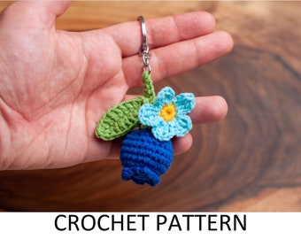 Blueberry Keychain Crochet Pattern PDF. Cute Amigurumi Key Holder Accessory. Cool Berry and Flower Charm Gift For Teenagers. Bag Decor