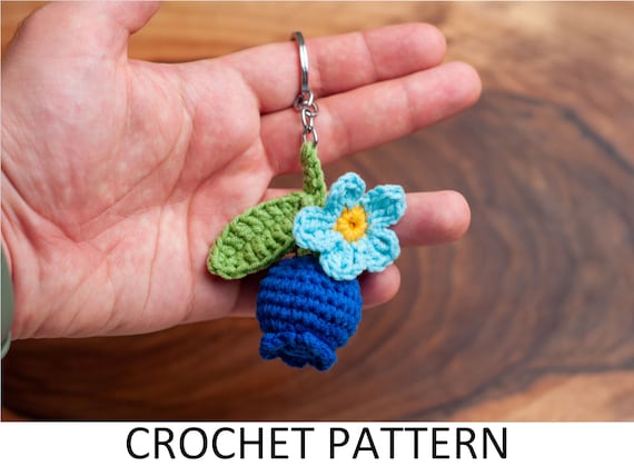 Blueberry Keychain Crochet Pattern PDF. Cute Amigurumi Key Holder Accessory. Cool Berry and Flower Charm Gift For Teenagers. Bag Decor
