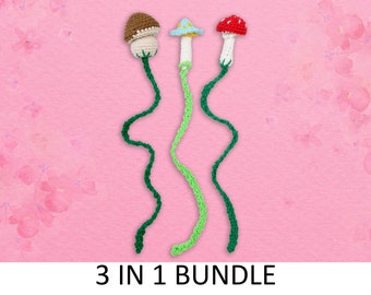 Mushroom Bookmark Crochet Patterns. Fly Agaric Pattern, Penny Bun Pattern, Colorful Mushroom Pattern. Mushroom Crochet Pattern Bookmark