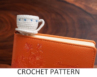 Teacup Bookmark Crochet PDF Pattern. Easy Beginner Crochet Tutorial. Coffee Mug Cup Amigurumi craft gift for book lovers. Digital Download