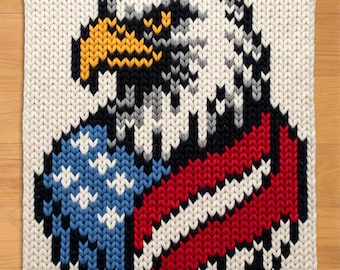 USA Bald Eagle Finger Knitting Pattern. Chunky Knit Blanket Pattern