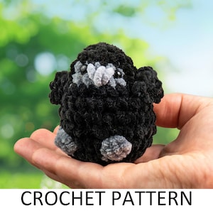 Patrón de cuervo a crochet. Peluche fácil sin costura. Pájaro de peluche en miniatura. Animal de peluche a crochet. Halloween gótico