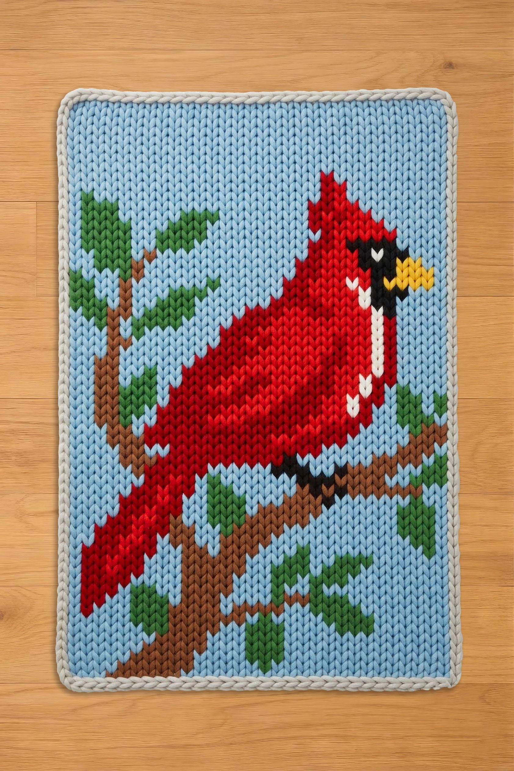 Cardinal on a Branch Finger Knitting Pattern. Animal Chunky Knit ...