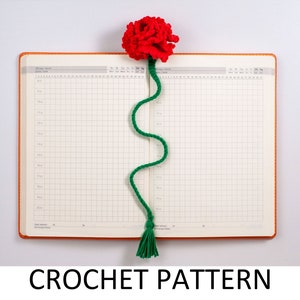 Carnation Crochet Bookmark Pattern. Crochet Flower Bookmark. Crochet Flower Pattern. Crochet Carnation Flower Pattern