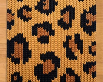 Leopard Print Finger Knitting Pattern. Chunky Chenille Yarn Knit Blanket Pattern. African Safari Animal