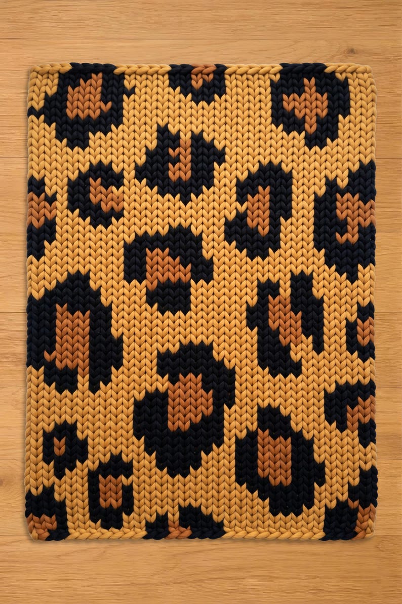 Leopard Knitting Pattern Leopard Print Finger Knitting Pattern. Chunky Chenille Yarn Knit ...