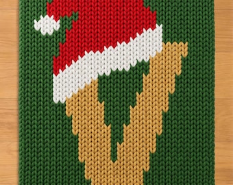 Christmas Initial Letter V Finger Knitting Pattern. Chunky Knit Blanket Pattern. Monogram Capital Letter